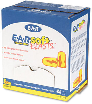3M E·A·Rsoft™ Yellow Neon Blasts™ Soft Foam Earplugs,  Uncorded, Foam, Yellow Neon/Red Flame, 200 Pairs
