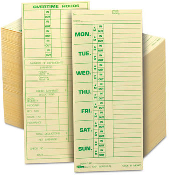 TOPS™ Time Clock Cards,  Weekly, Two-Sided, 3 1/2 x 8 1/2, 500/Box