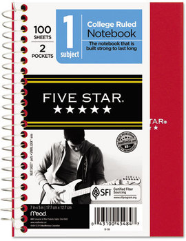 Five Star® Wirebound Notebook,  College Rule, 5 x 7, Perforated, White, 100 sheets