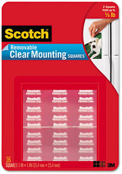 Scotch® Removable Clear Mounting Squares,  Precut, Removable, 11/16" x 11/16", Clear, 35/Pack