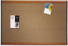 A Picture of product QRT-B247LC Quartet® Prestige® Colored Cork Bulletin Board, Brown Graphite-Blend Surface, 72 x 48, Cherry Frame