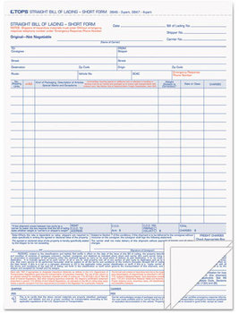 TOPS™ Bill of Lading, 16-Line, 8-1/2 x 11, Three-Part Carbonless, 50 Forms