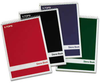 TOPS™ Steno Book with Assorted Color Covers,  6 x 9, White, 80 Sheets, 4 Pads/Pack