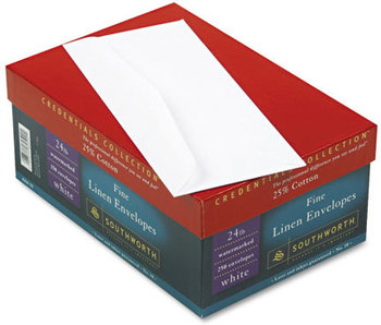 Southworth® 25% Cotton Linen #10 Envelope,  White, 24 lbs., Linen, 250/Box, FSC