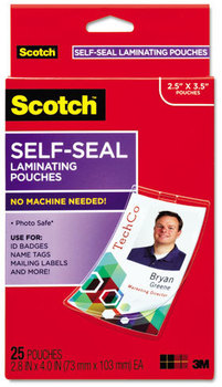 Scotch™ Self-Sealing Laminating Pouches,  12.5 mil, 2 15/16 x 4 1/16, 25/Pack