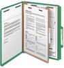 A Picture of product SMD-13733 Smead™ Four-Section Colored Pressboard Top Tab Classification Folders with SafeSHIELD® Coated Fasteners Four 1 Divider, Letter Size, Green, 10/Box