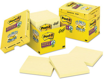 Post-it® Notes Super Sticky Pads in Canary Yellow Cabinet Pack, Note Ruled, 4" x 90 Sheets/Pad, 12 Pads/Pack
