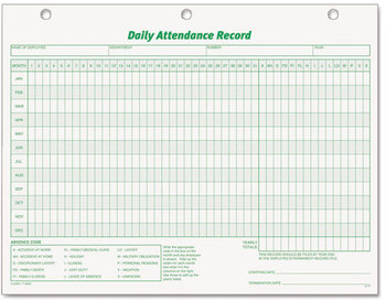 TOPS™ Daily Attendance Card,  8 1/2 x 11, 50 Forms