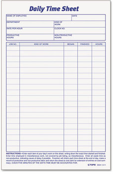 TOPS™ Daily Time and Job Sheets,  8 1/2 x 5 1/2, 100/Pad, 2/Pack
