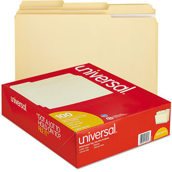 Universal® Double-Ply Top Tab Manila File Folders 1/3-Cut Tabs: Assorted, Letter Size, 0.75" Expansion, 100/Box