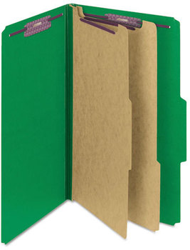 Smead™ Six-Section Colored Pressboard Top Tab Classification Folders with SafeSHIELD® Coated Fasteners Six 2 Dividers, Legal Size, Green, 10/Box