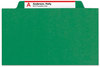 A Picture of product SMD-19033 Smead™ Six-Section Colored Pressboard Top Tab Classification Folders with SafeSHIELD® Coated Fasteners Six 2 Dividers, Legal Size, Green, 10/Box