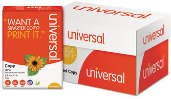 Universal® 30% Recycled Copy Paper 92 Bright, 20 lb Bond Weight, 8.5 x 11, White, 500 Sheets/Ream, 10 Reams/Carton