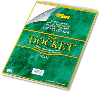 TOPS™ Docket™ Ruled Wirebound Pad with Cover,  8 1/2 x 11 3/4, White, 70 Sheets