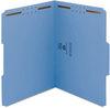 A Picture of product SMD-12042 Smead™ WaterShed® CutLess® Reinforced Top Tab Fastener Folders 0.75" Expansion, 2 Fasteners, Letter Size, Blue Exterior, 50/Box