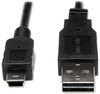 A Picture of product TRP-UR030006 Tripp Lite USB 2.0 Gold Cable,  6 ft, Black, Reversible USB 2.0 A to Mini B Device