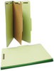 A Picture of product UNV-10261 Universal® Four-, Six- and Eight-Section Pressboard Classification Folders Four-Section 2" Expansion, 1 Divider, 4 Fasteners, Legal Size, Green Exterior, 10/Box