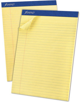 Ampad® Perforated Writing Pads,  8 1/2" x 11 3/4", Canary, 50 Sheets, Dozen