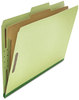 A Picture of product UNV-10261 Universal® Four-, Six- and Eight-Section Pressboard Classification Folders Four-Section 2" Expansion, 1 Divider, 4 Fasteners, Legal Size, Green Exterior, 10/Box