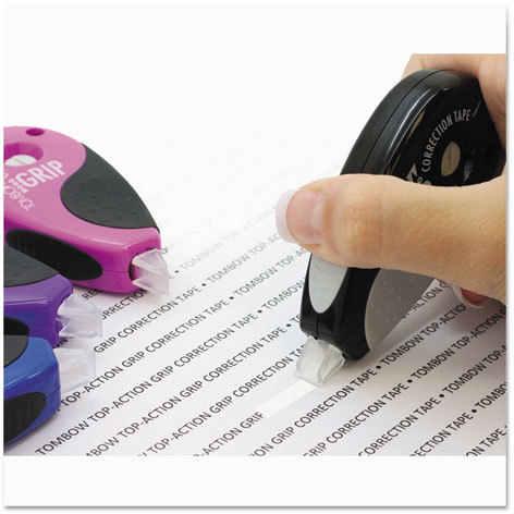 Tombow MONO Grip Top-Action Correction Tape, Black/Blue/Pink/Purple, 1/5 x  394, 4/Pk (68762)