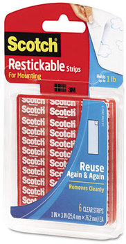 Scotch® Restickable Mounting Tabs,  1" x 3", Clear, 6/Pack