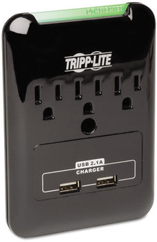 Tripp Lite Protect It!™ Three-Outlet, Two 2.1 Amp USB Surge Suppressor,  3 Outlets/2 USB, 540 Joules, Black