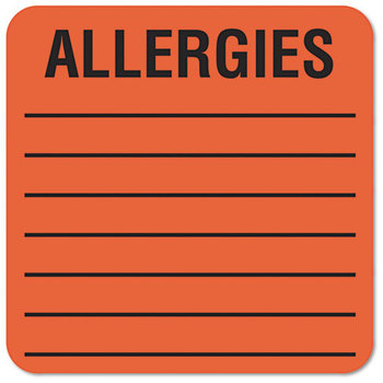Tabbies® Allergy Warning Labels,  2 x 2, Orange, 500/Roll