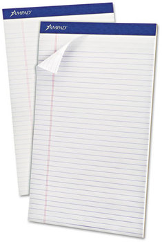 Ampad® Perforated Writing Pads,  8 1/2 x 14, White, 50 Sheets, Dozen