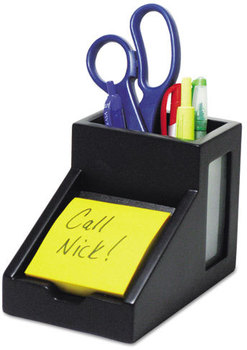 Victor® Midnight Black Collection™ Pencil Cup with Note Holder,  4 x 6 3/10 x 4 1/2, Wood
