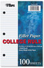 A Picture of product TOP-62304 TOPS™ Filler Paper,  3-Hole, 20 lb, 5 1/2 x 8 1/2, College Rule, White, 100 Sheets/Pack