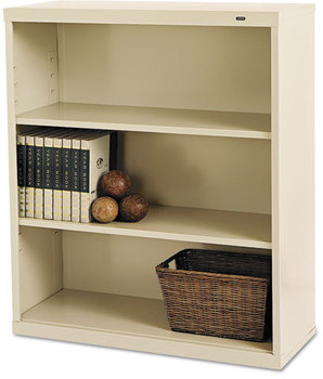Tennsco Metal Bookcases,  Three-Shelf, 34-1/2w x 13-1/2d x 40h, Putty