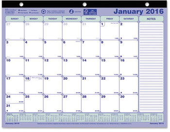 Brownline® Monthly Desk Pad Calendar 11 x 8.5, White/Blue/Green Sheets, Black Binding, 12-Month (Jan to Dec): 2024