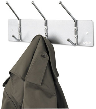 Safco® Coat Hooks Metal Wall Rack, Three Ball-Tipped Double-Hooks, 18w x 3.75d 7h, Satin