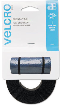 Velcro® One-Wrap® Reusable Ties,  3/4" x 12 ft., Black