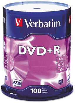 Verbatim® DVD+R Recordable Disc,  4.7GB, 16x, Spindle, 100/Pack