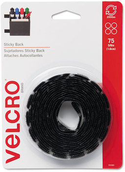 Velcro® Sticky-Back® Hook & Loop Fasteners,  5/8 Inch, Black, 75/Pack