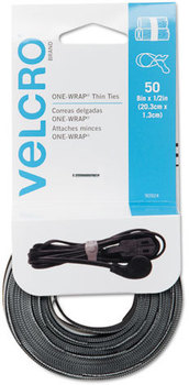 Velcro® One-Wrap® Reusable Ties,  1/2 x Eight Inches, Black/Gray, 50 Ties/Pack