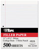 A Picture of product TOP-62349 TOPS™ Filler Paper,  3-Hole, 16 lb, 8 1/2 x 11, College Rule, White, 500 Sheets/Pack