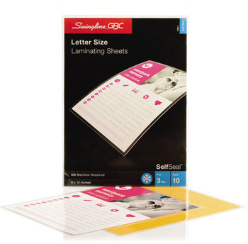 Swingline™ SelfSeal™ Self-Adhesive Laminating Pouches & Single-Sided Sheets,  3mil, 9 x 12, 10/Pack