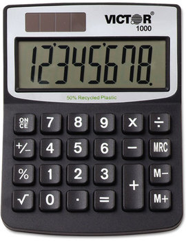 Victor® 1000 Minidesk Calculator,  Solar/Battery, 8-Digit LCD
