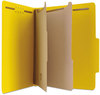 A Picture of product UNV-10304 Universal® Bright Colored Pressboard Classification Folders 2" Expansion, 2 Dividers, 6 Fasteners, Letter Size, Yellow Exterior, 10/Box