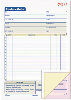 TOPS™ Purchase Order Book,  5-9/16 x 7 15/16, Three-Part Carbonless, 50 Sets/Book