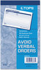 A Picture of product TOP-46373 TOPS™ Avoid Verbal Orders Manifold Book,  6 1/4 x 4 1/4, 2-Part Carbonless, 50 Sets/BK