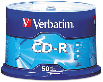 Verbatim® CD-R Recordable Disc,  700MB/80min, 52x, Spindle, Silver, 50/Pack