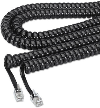 Softalk® Coiled Phone Cord,  Plug/Plug, 25 ft., Black