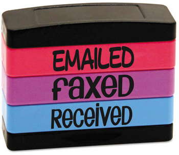 Stack Stamp® Interlocking Stamp,  EMAILED, FAXED, RECEIVED, 1 13/16 x 5/8, Assorted Fluorescent Ink