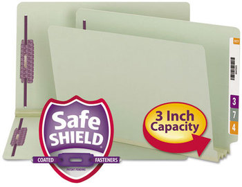 Smead™ End Tab Expansion Pressboard Classification Folders with SafeSHIELD® Coated Fasteners Two 3" Legal Size, Gray-Green, 25/Box