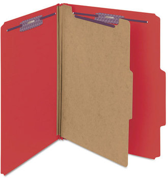 Smead™ Four-Section Colored Pressboard Top Tab Classification Folders with SafeSHIELD® Coated Fasteners Four 1 Divider, Letter Size, Bright Red, 10/Box
