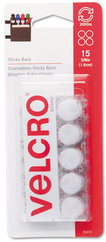 Velcro® Sticky-Back® Hook & Loop Fasteners,  5/8 dia., White, 15 Sets/Pack
