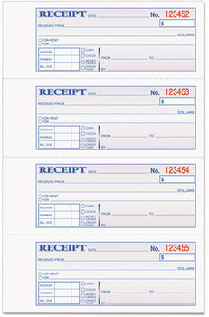 TOPS™ Money and Rent Receipt Books,  2-3/4 x 7 1/8, Three-Part Carbonless, 100 Sets/Book